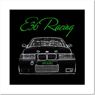 BMW 3 Series E36 M3 Racing Car Front View Posters and Art